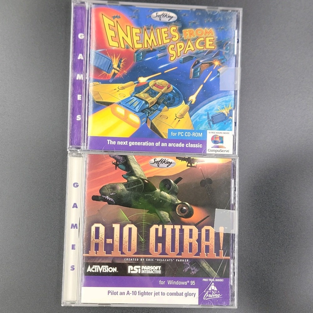 A-10 Cuba! & Enemies From Space PC CD-ROM Game Lot Windows 95 Softkey 2pc